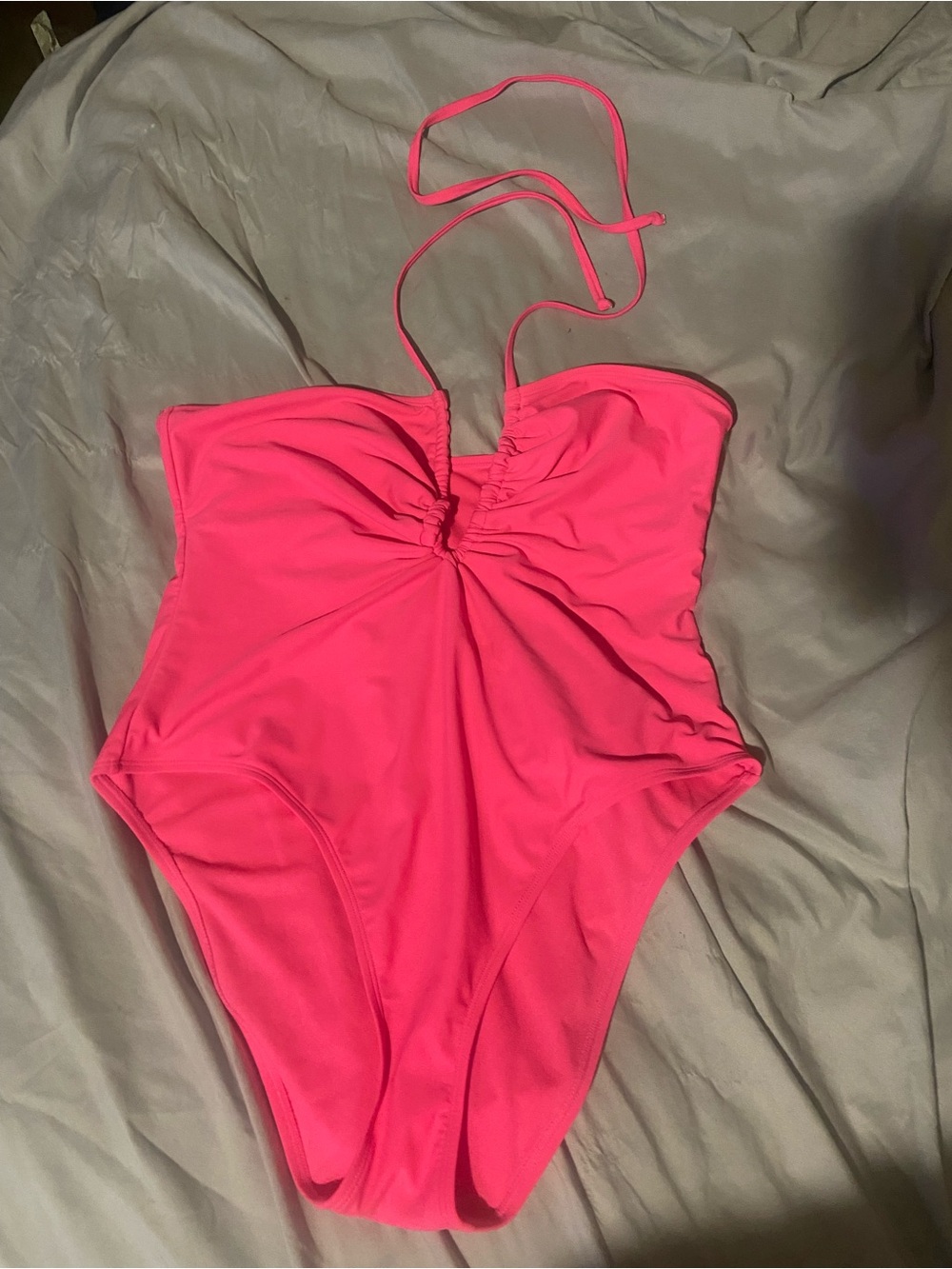 Neon Pink One-Piece Swimsuit Halter